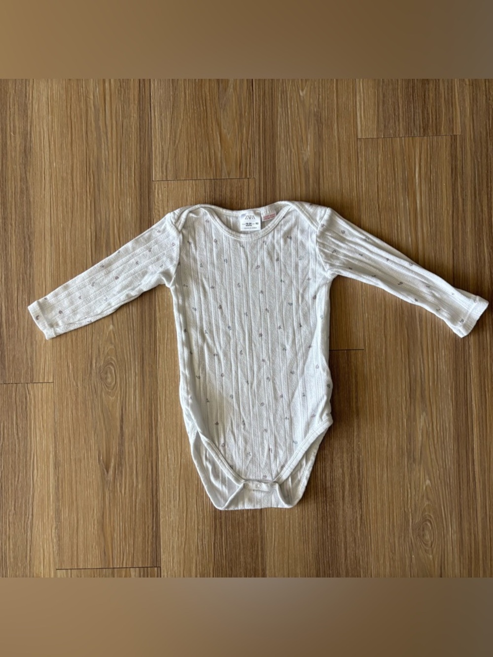 ZARA Baby Bodysuit Floral Ivory Purple Pointelle Knit Cotton Snap 18-24 Months